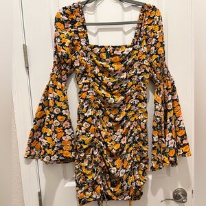 Vici Orange and Black Floral Long Sleeve Dress
